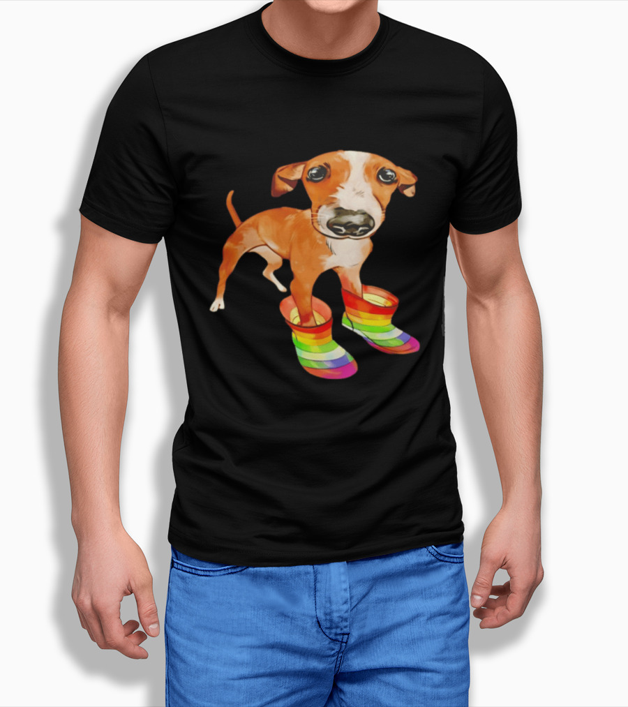Doggie Rainbow Rainboots Puppy In Colorful Boots T-Shirt