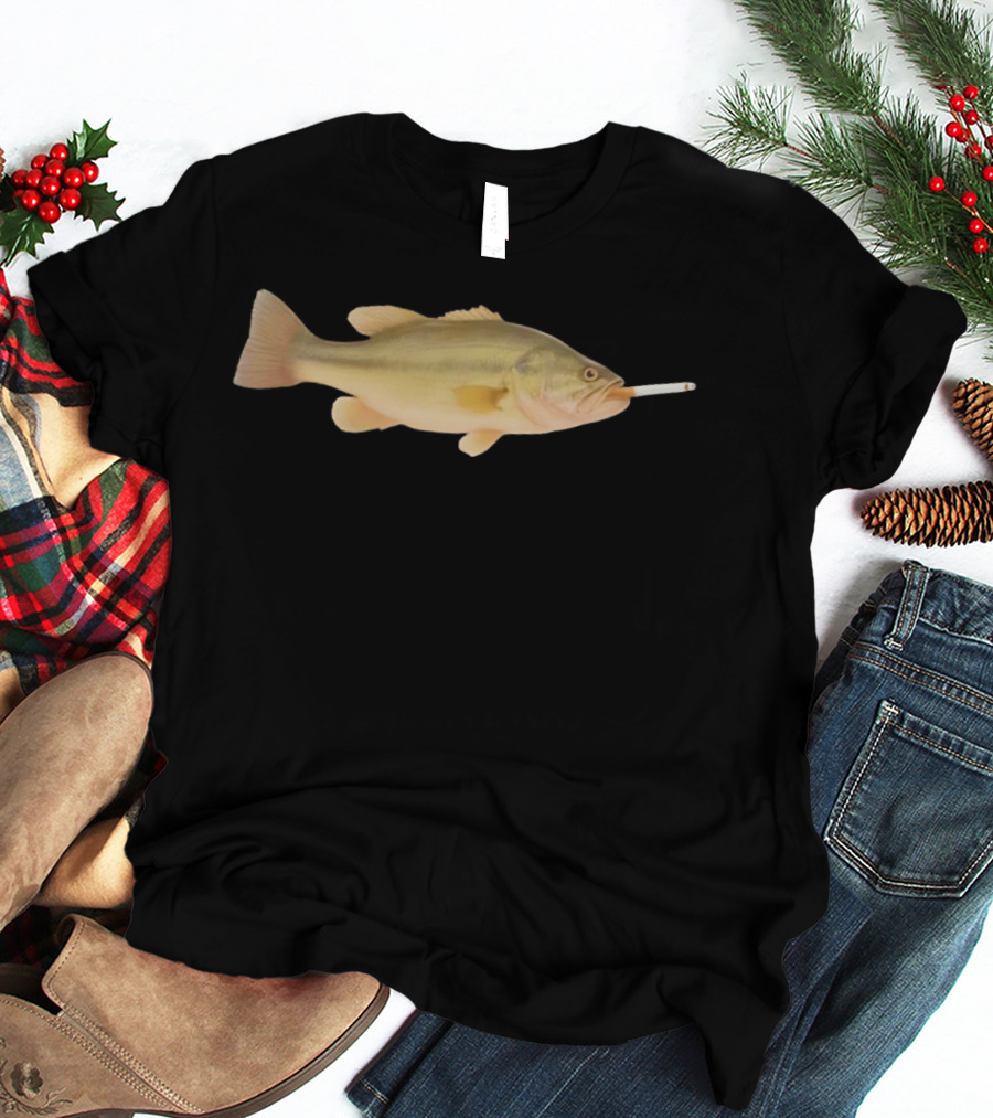 Fish Smoking Cigarette Novelty Humor T-Shirt