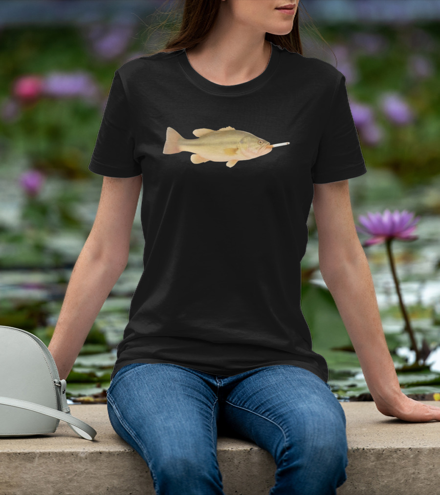 Fish Smoking Cigarette Novelty Humor T-Shirt
