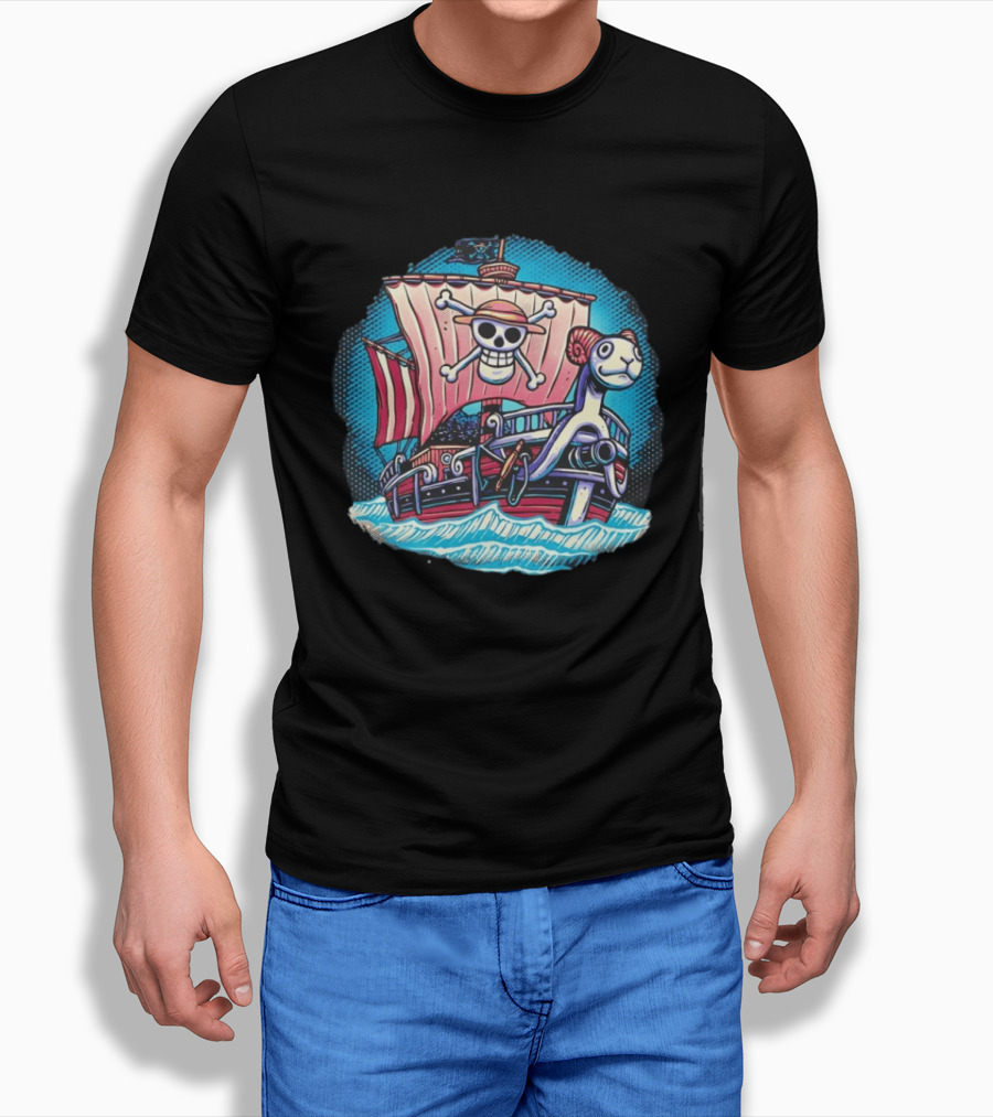 Straw Hat Pirates Going Merry Jolly Roger And Figurehead In Ocean Adventure T-Shirt