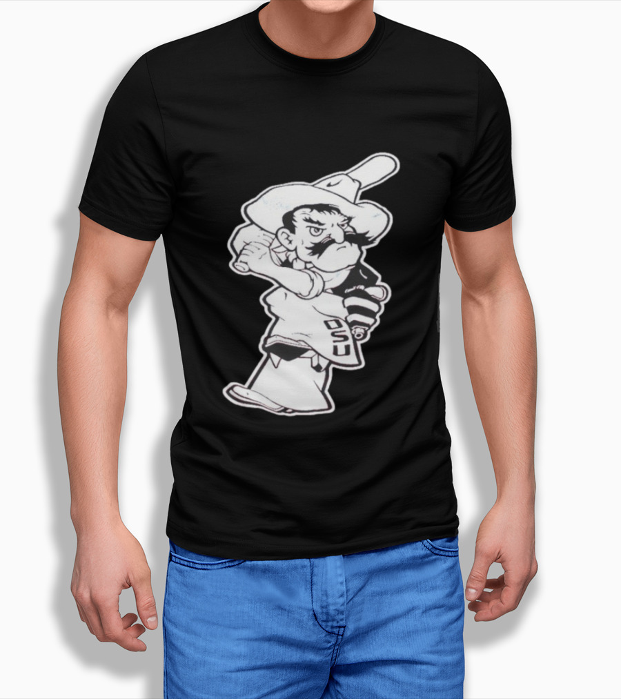 Pistol Pete Pitching OSU Cowboy Baseball T-Shirt