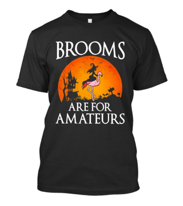 Brooms Are For Amateurs Flamingo Witch Halloween T-Shirt