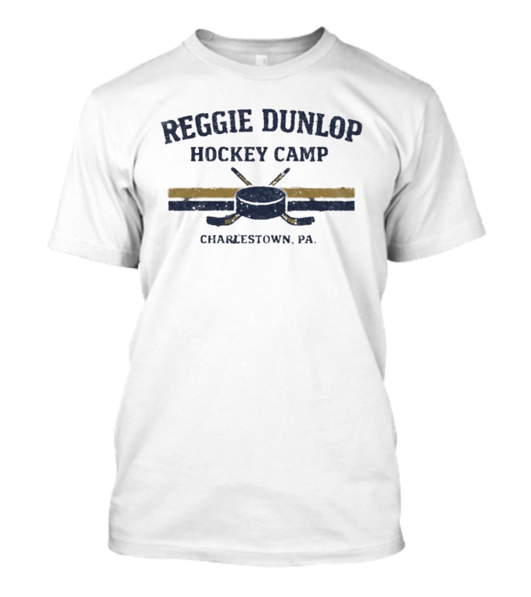 Reggie Dunlop Hockey Camp Charlestown PA Vintage Hockey Sticks And Puck T-Shirt