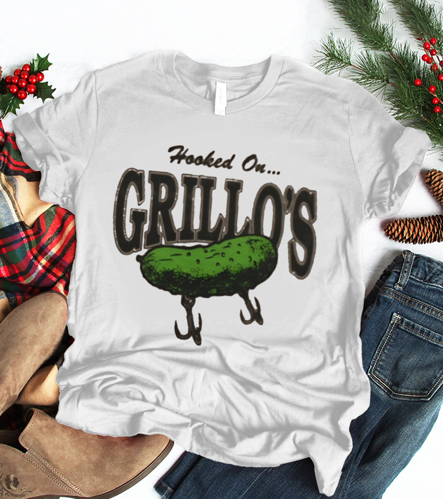 Hooked On Grillo's Pickle Green Fishing Hooks T-Shirt
