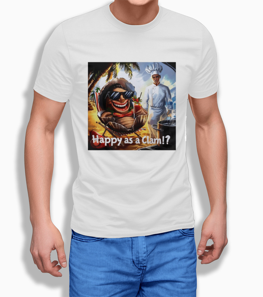 Happy As A Clam Beach Cartoon Chef Cooking Vacation Vibes T-Shirt