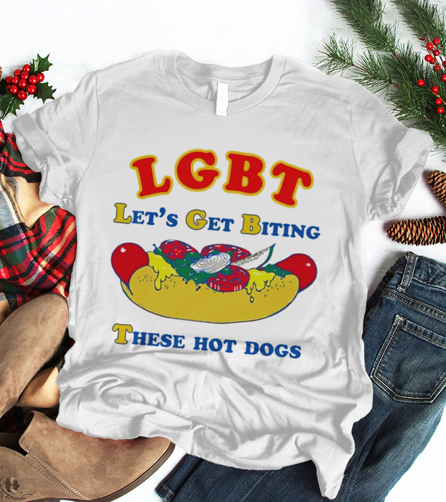 LGBT Let's Get Biting These Hot Dogs Playful Humor T-Shirt