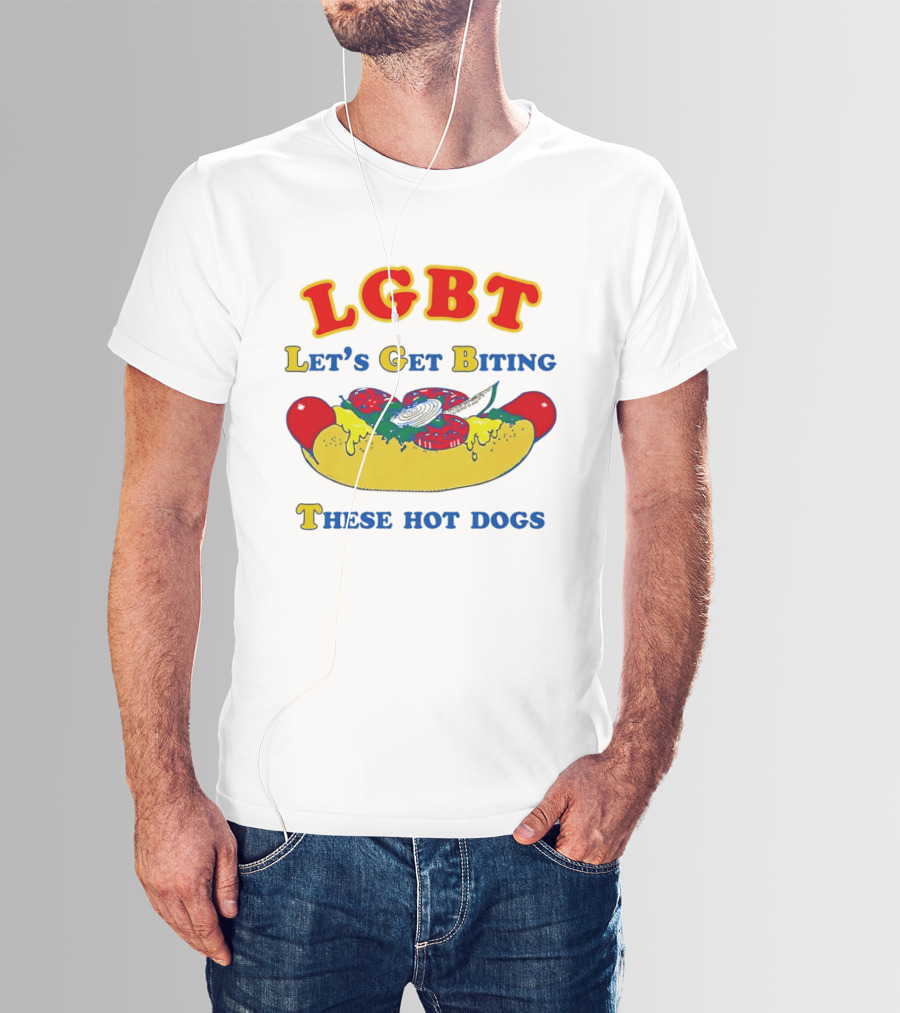 LGBT Let's Get Biting These Hot Dogs Playful Humor T-Shirt
