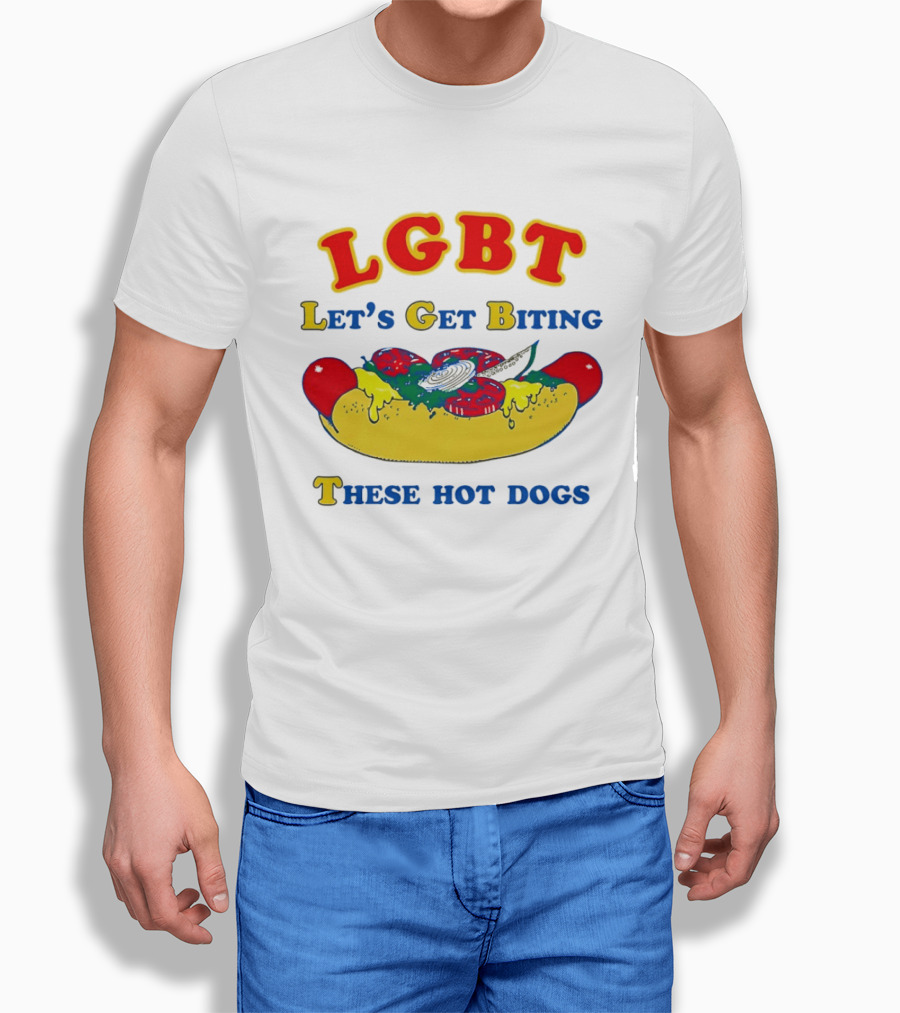 LGBT Let's Get Biting These Hot Dogs Playful Humor T-Shirt