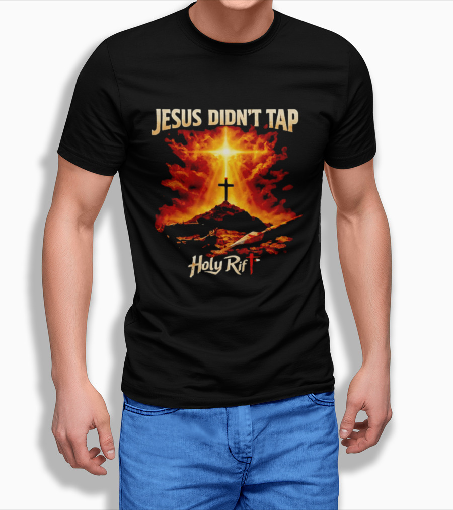Jesus Didn't Tap Holy Rift Cross Light Burst Heavenly Clouds T-Shirt