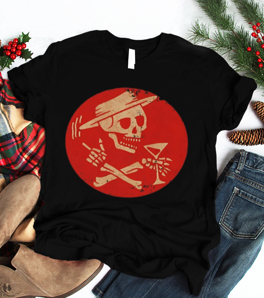 Social Distortion Skeleton Skull With Hat And Martini T-Shirt