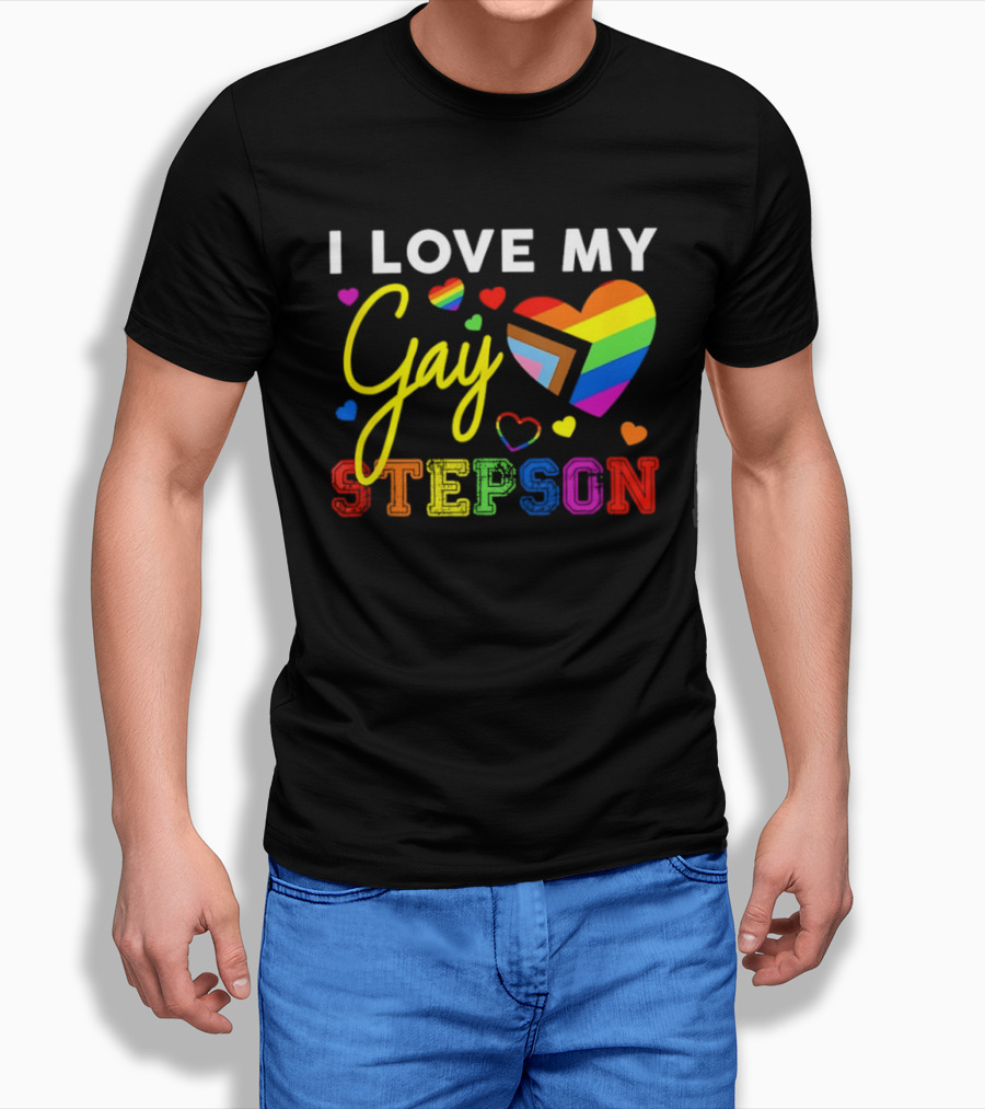 I Love My Gay Stepson LGBT Pride Rainbow Heart T-Shirt