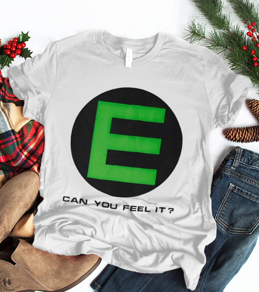 E Can You Feel It Green Block Letter T-Shirt