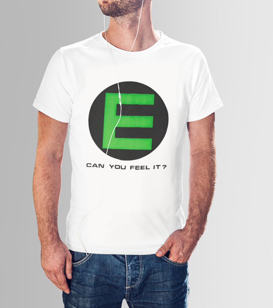 E Can You Feel It Green Block Letter T-Shirt