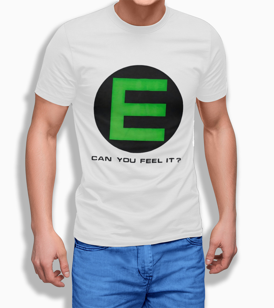 E Can You Feel It Green Block Letter T-Shirt