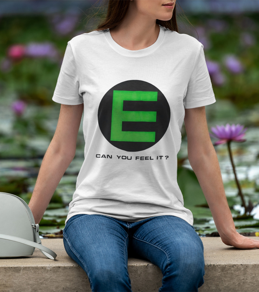 E Can You Feel It Green Block Letter T-Shirt