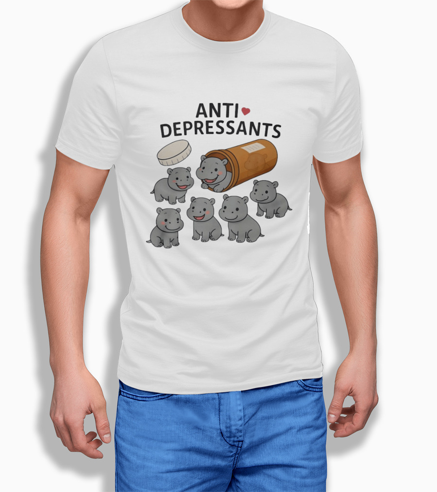 Hippos Anti Depressants Cute Cartoon Prescription Bottle T-Shirt