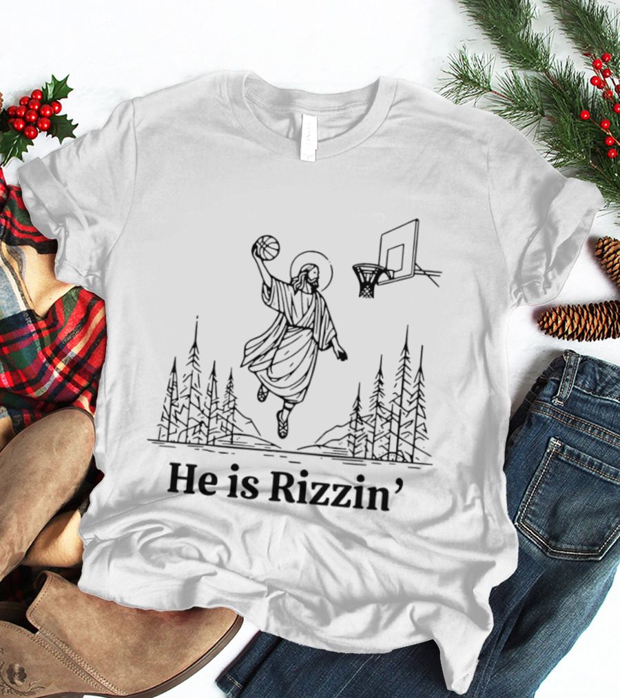 Jessus Slam Dunk He Is Rizzin Christian Easter Basketball T-Shirt