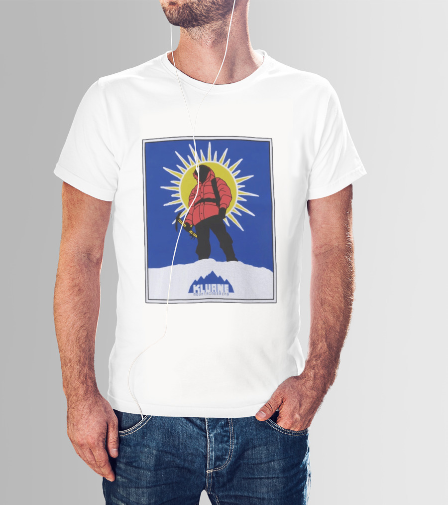 Kluane Mountaineering Hiker In Red Parka With Sunburst And Ice Axe T-Shirt