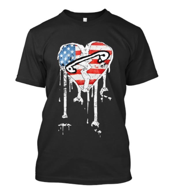 5 Seconds Of Summer Pinned Heart American Flag Band Fan T-Shirt
