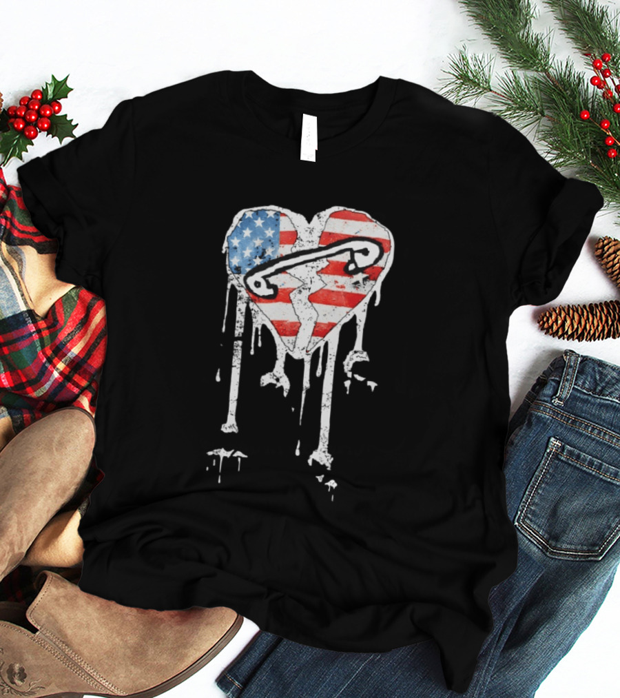 5 Seconds Of Summer Pinned Heart American Flag Band Fan T-Shirt