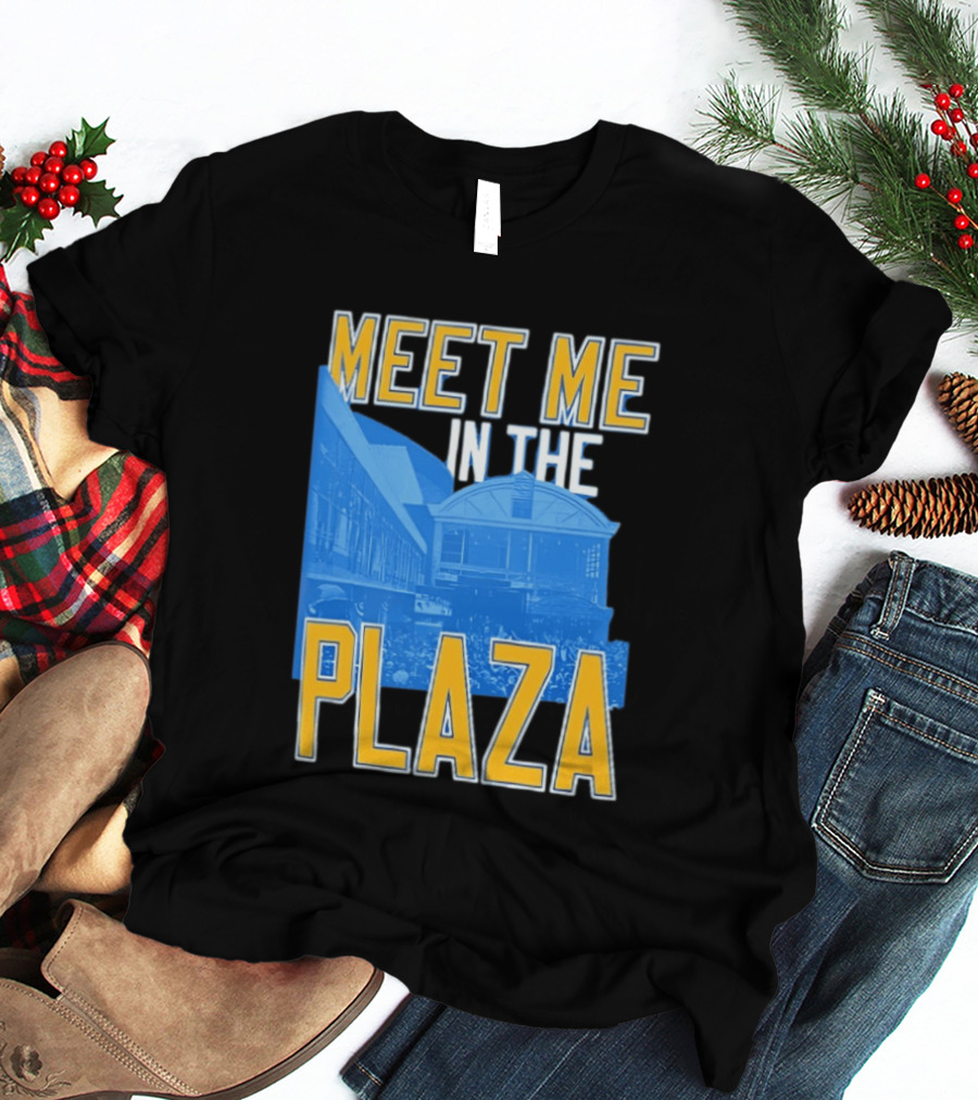 Meet Me In The Plaza Urban Architecture Blue And Yellow T-Shirt