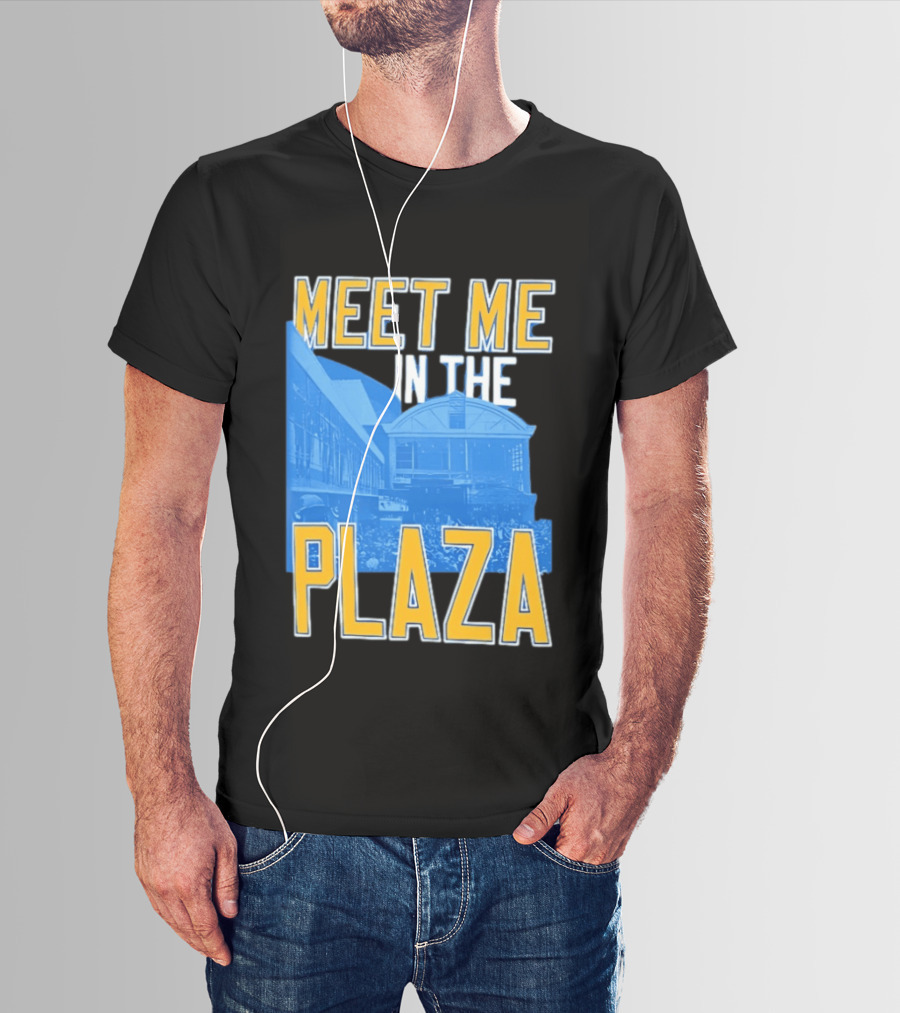 Meet Me In The Plaza Urban Architecture Blue And Yellow T-Shirt