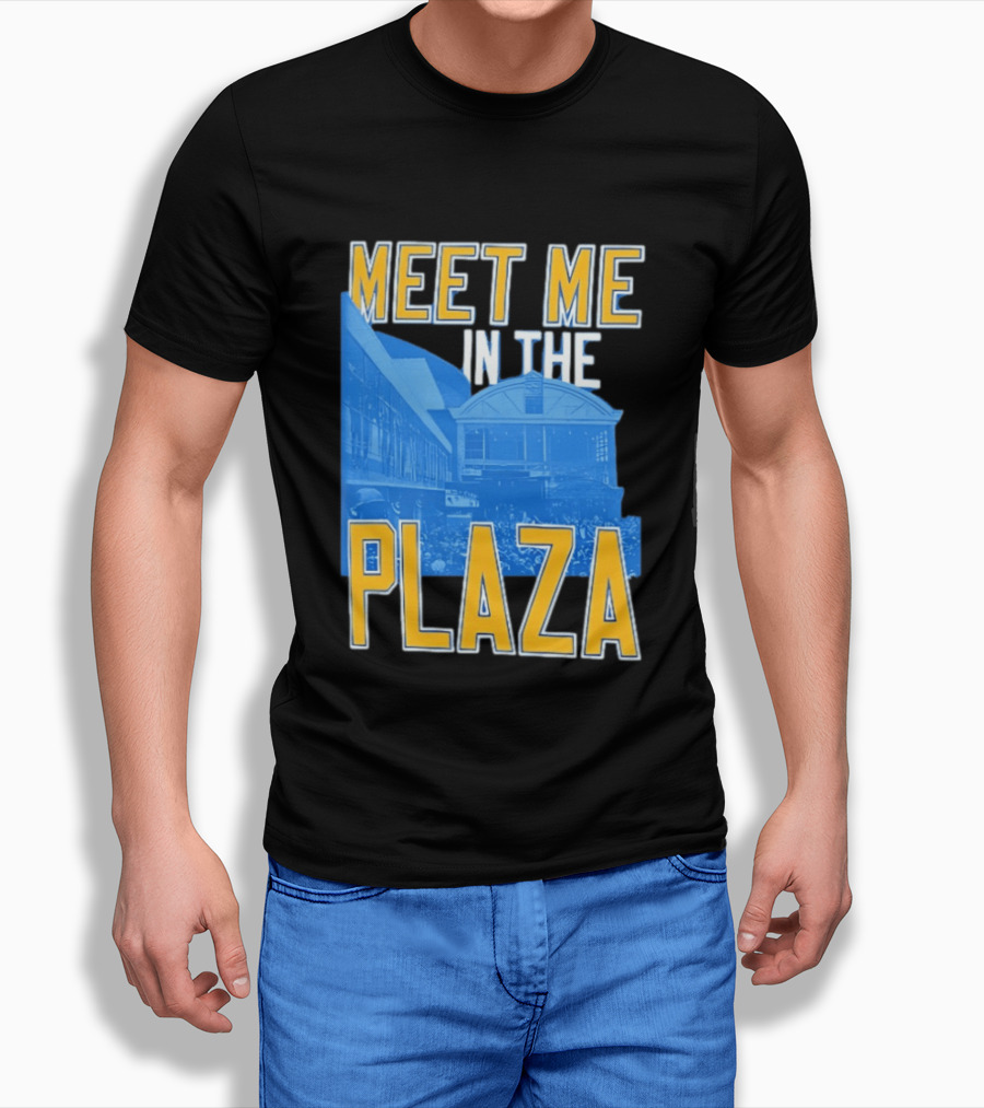Meet Me In The Plaza Urban Architecture Blue And Yellow T-Shirt