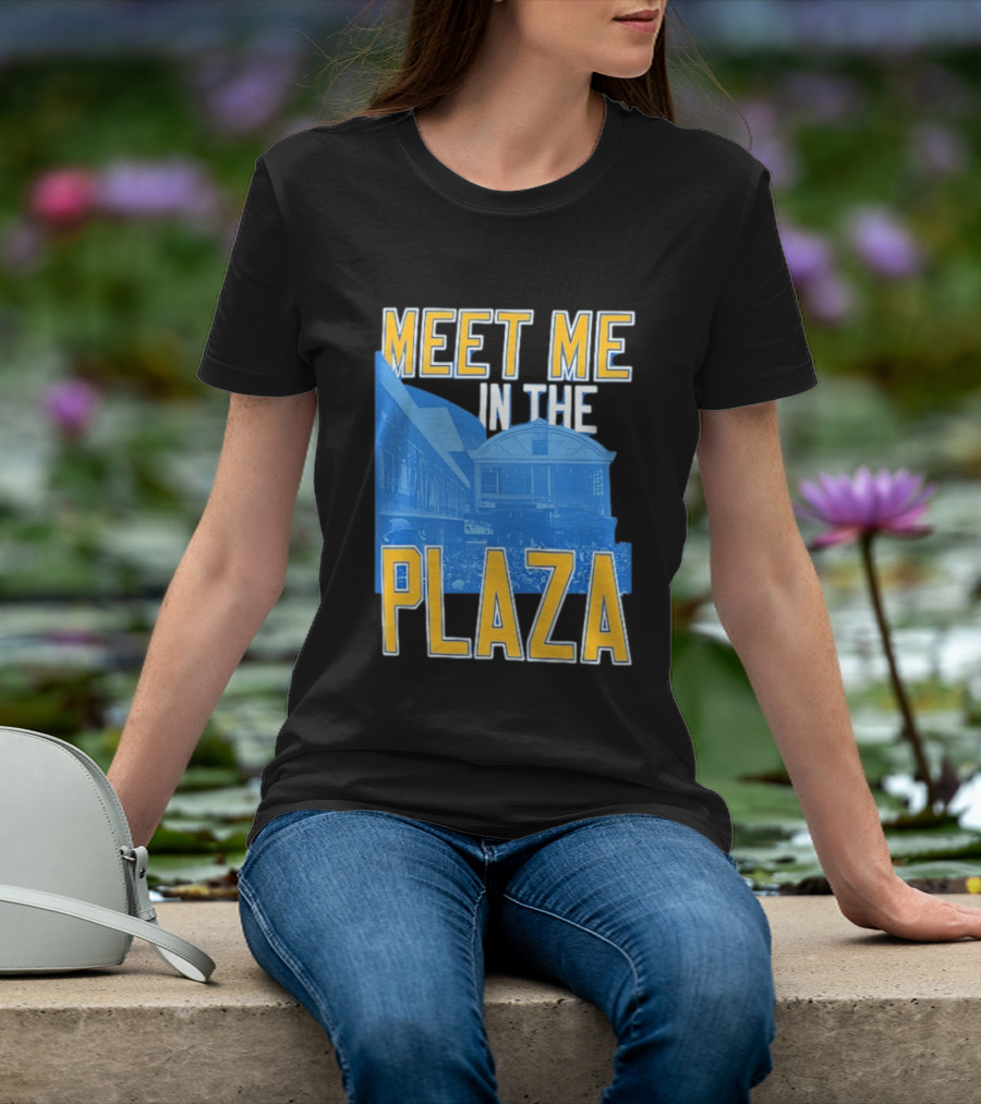 Meet Me In The Plaza Urban Architecture Blue And Yellow T-Shirt