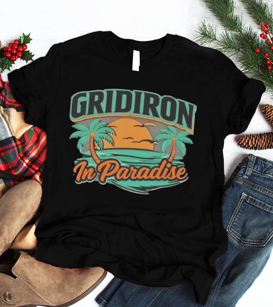 Gridiron In Paradise Tropical Sunset Palm Trees T-Shirt
