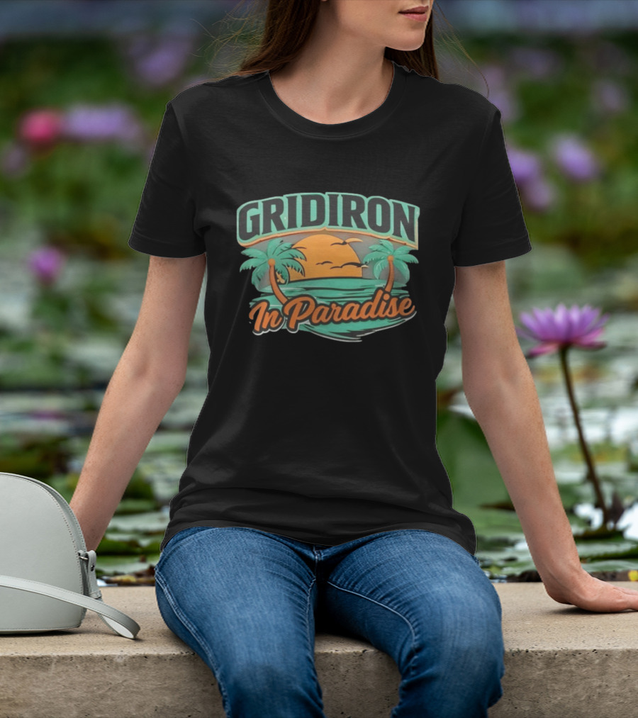 Gridiron In Paradise Tropical Sunset Palm Trees T-Shirt