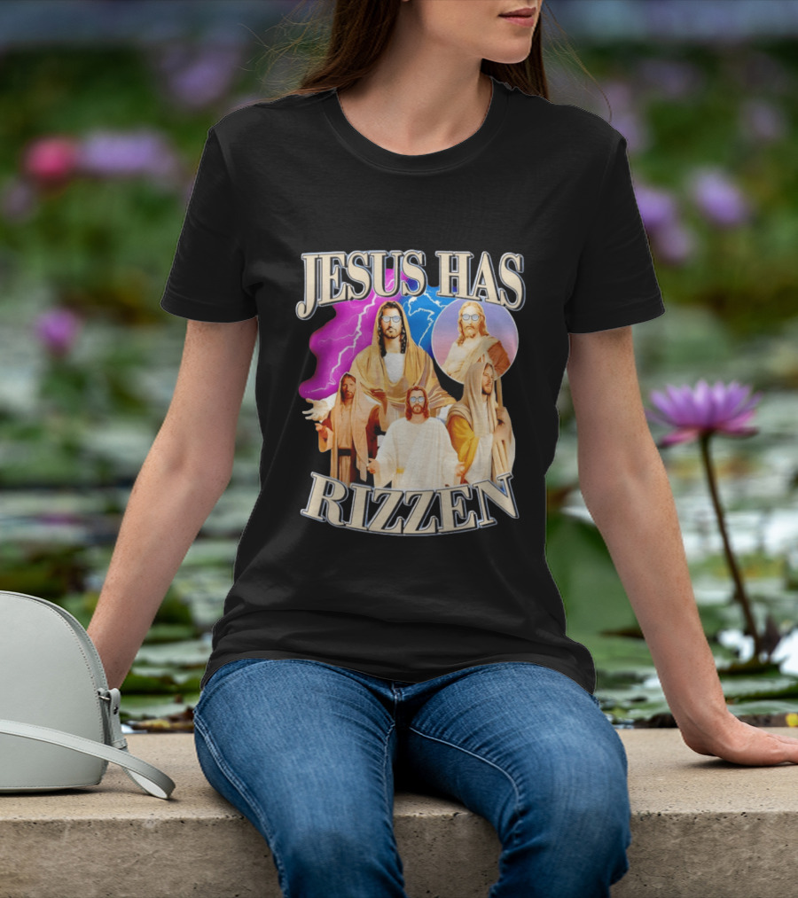 Jesus Has Rizz'en Meme Humor Lightning Vibes Sunglasses T-Shirt
