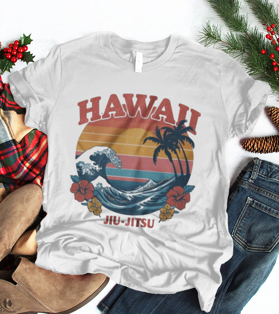 Hawaii Jiu Jitsu Vintage Surf And Palm Trees T-Shirt