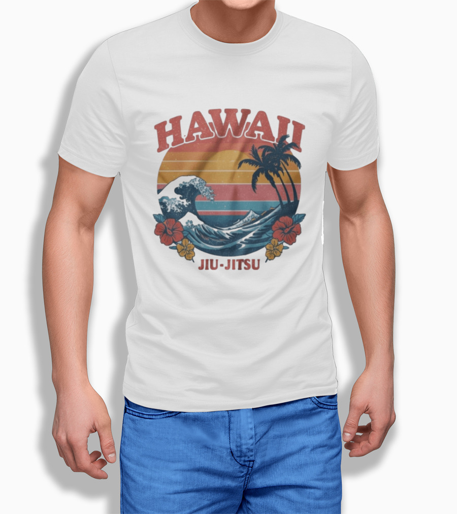 Hawaii Jiu Jitsu Vintage Surf And Palm Trees T-Shirt