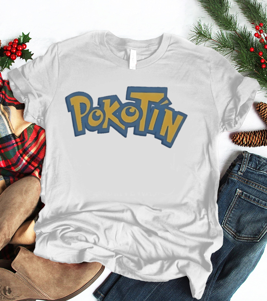 Pokotin Font Style Text In Yellow And Blue T-Shirt