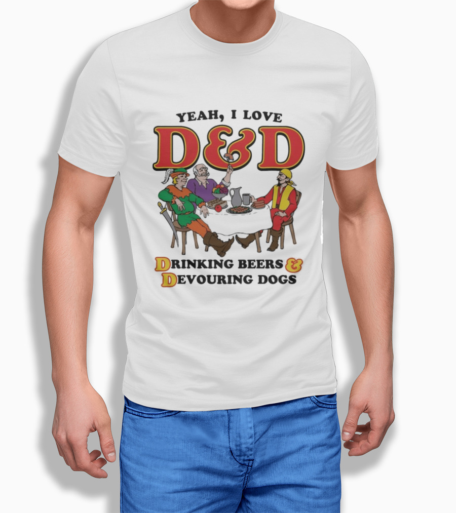 Yeah I Love D&D Drinking Beers And Devouring Dogs Gaming Table Fun T-Shirt