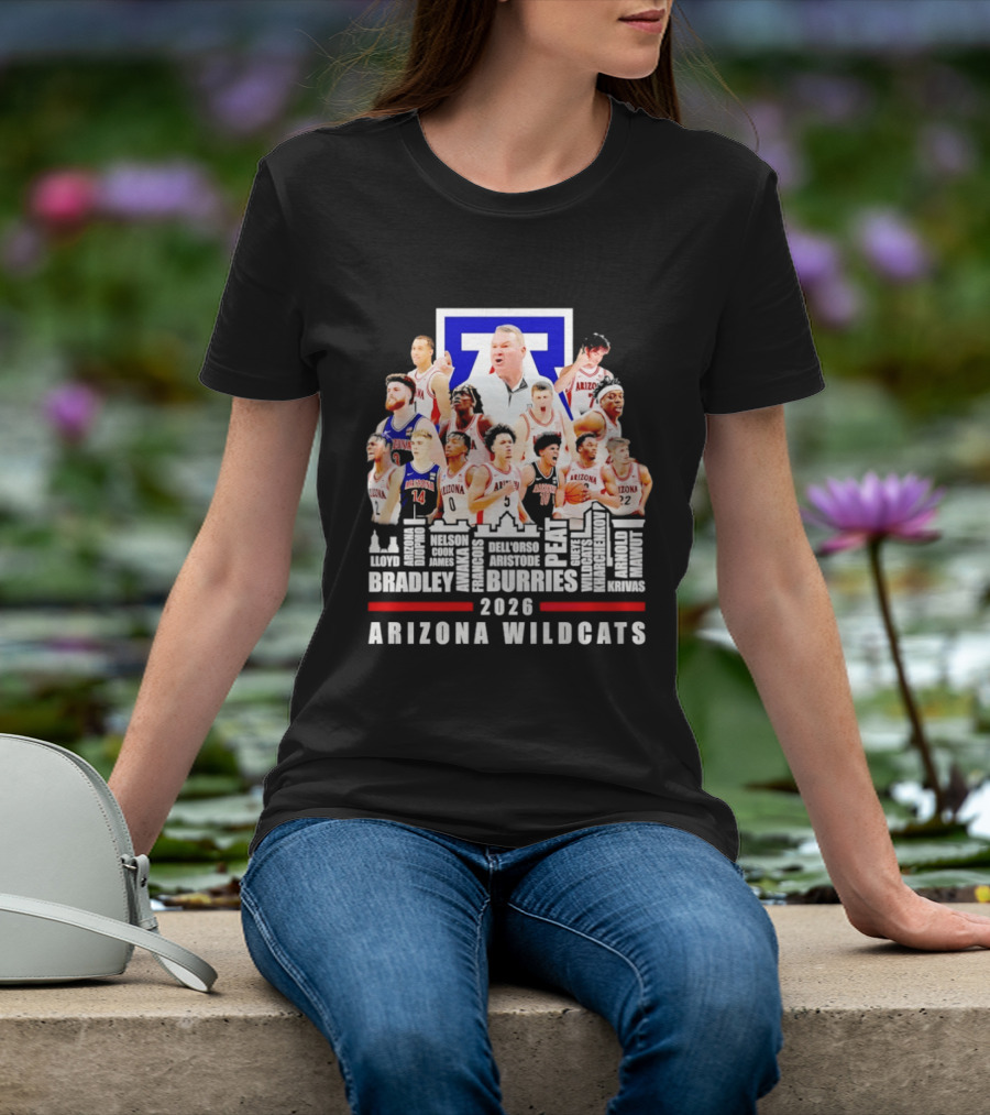 Arizona Wildcats Men's Basketball Coach And Players Final Four 2026 City Skyline Bradley Druries T-Shirt