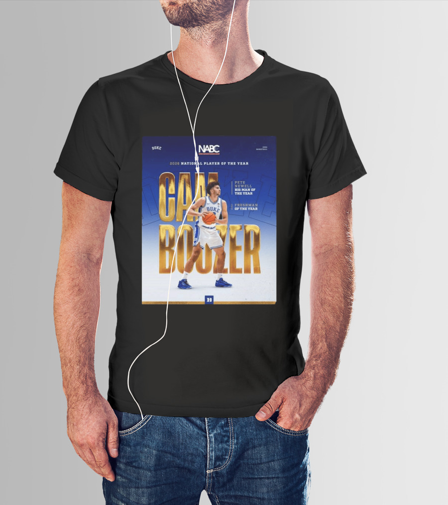 Duke Basketball Cameron Boozer 2026 National Player Pete Newell Big Man Freshman Of The Year T-Shirt