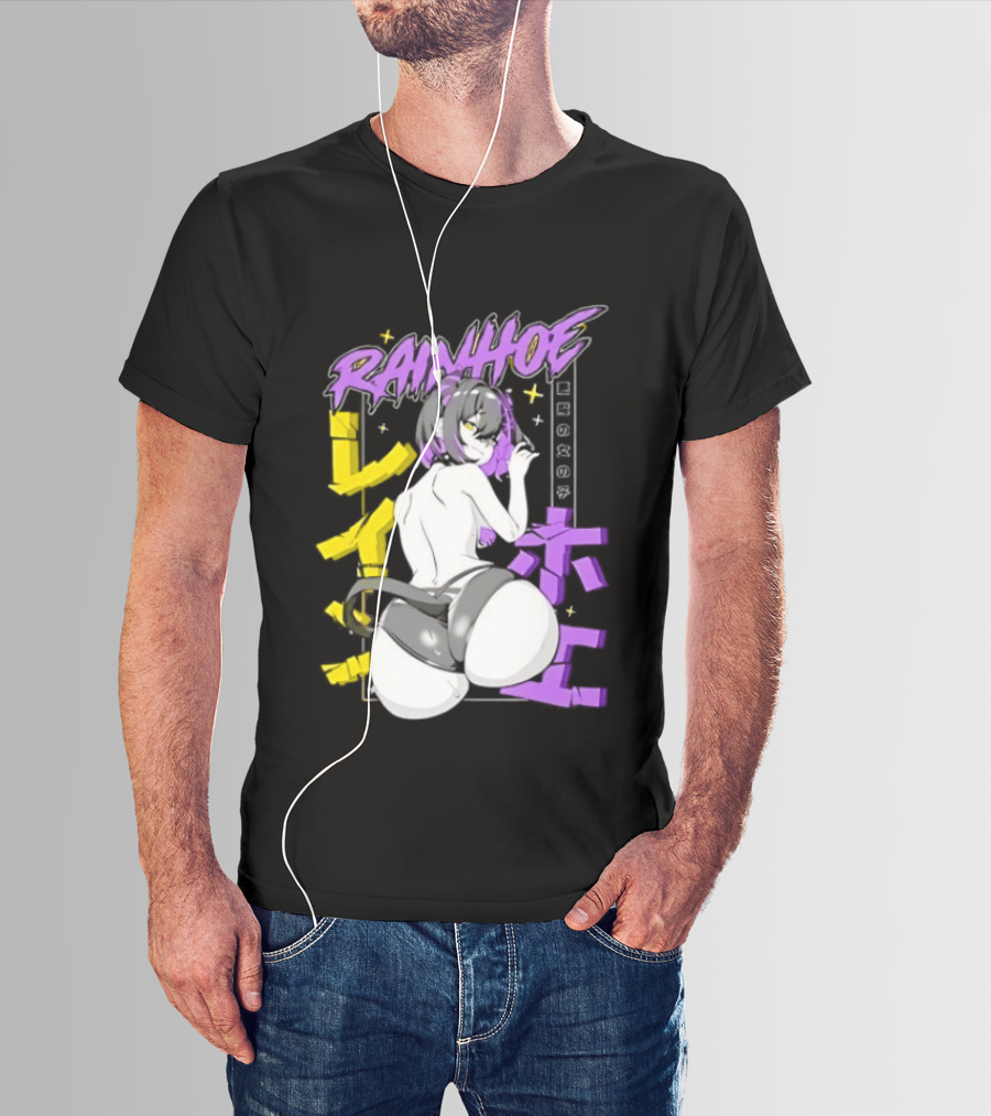 Rainhoe Demon Girl Anime Aesthetic With Japanese Text And Stars T-Shirt