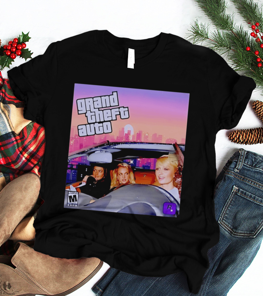 Grand Theft Auto Cover Paris And Britney Driving T-Shirt