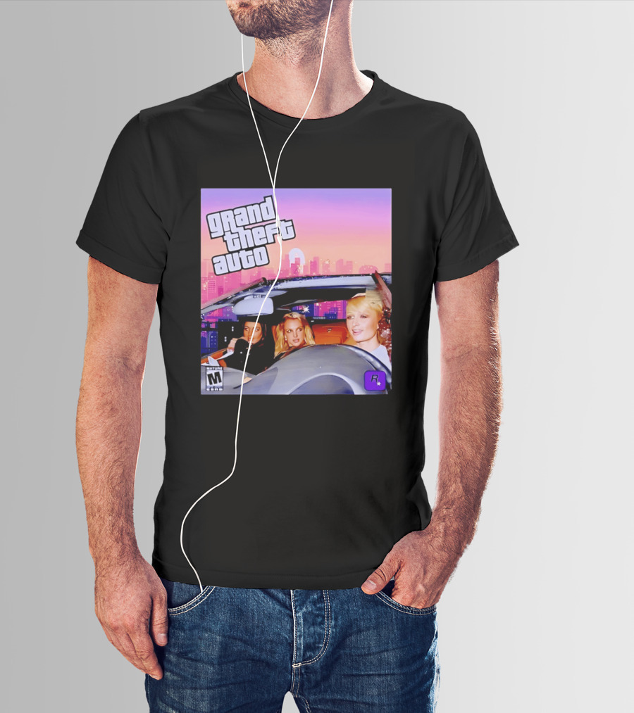 Grand Theft Auto Cover Paris And Britney Driving T-Shirt