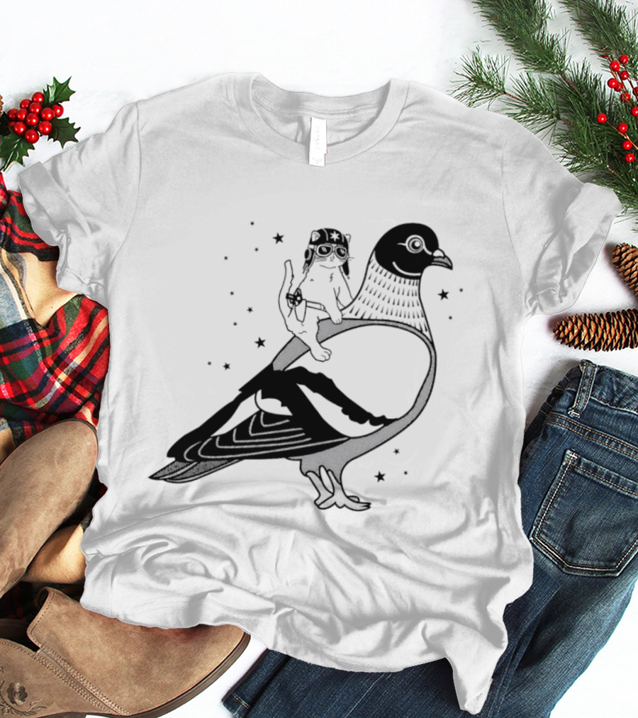 Gary Riding Pigeon With Stars And Cute Animal Rider T-Shirt