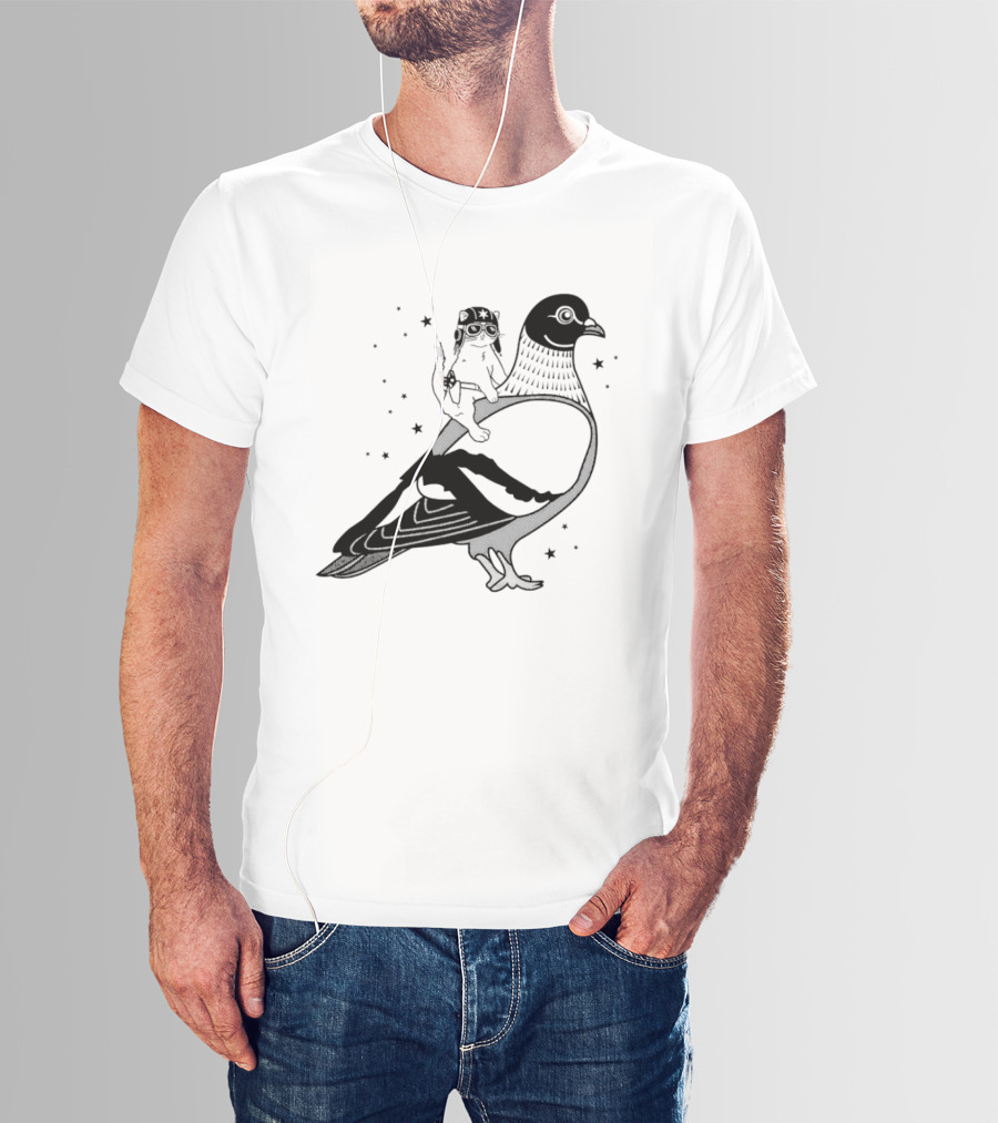 Gary Riding Pigeon With Stars And Cute Animal Rider T-Shirt