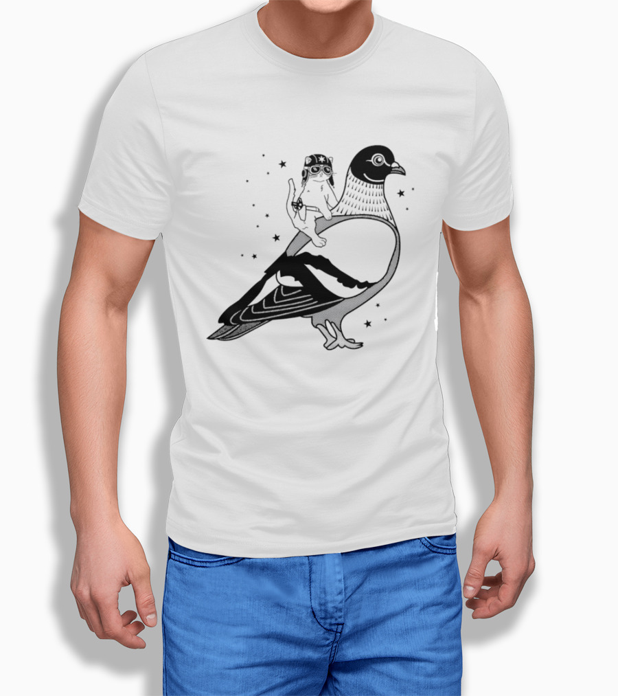 Gary Riding Pigeon With Stars And Cute Animal Rider T-Shirt