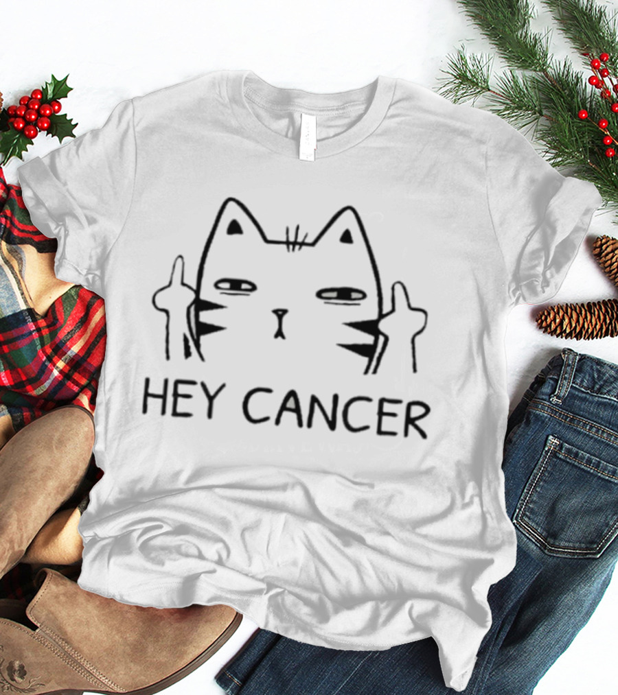 Kitten Giving Middle Finger Hey Cancer Awareness T-Shirt