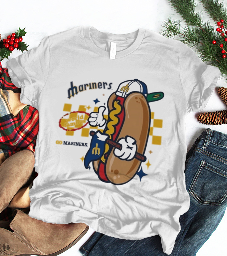 Mariners World Famous Hot Dog Mascot With Baseball T-Shirt