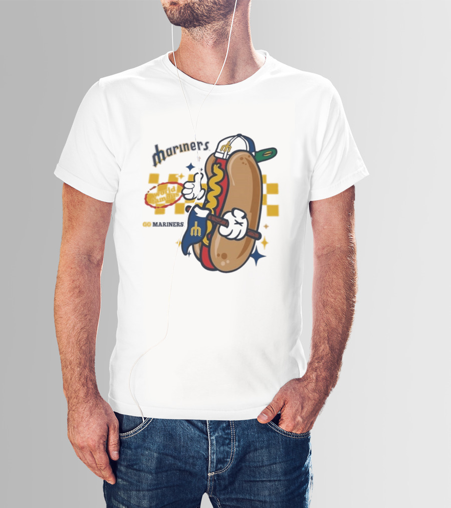Mariners World Famous Hot Dog Mascot With Baseball T-Shirt