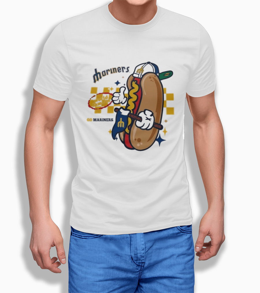 Mariners World Famous Hot Dog Mascot With Baseball T-Shirt