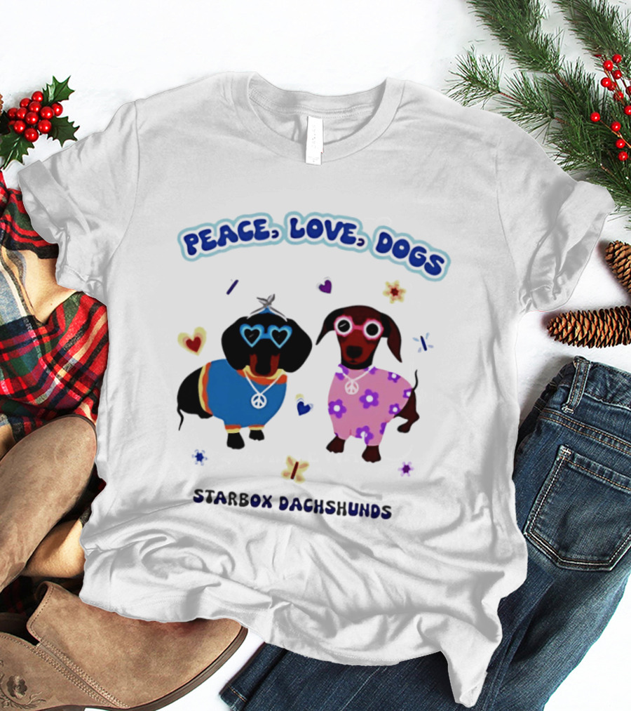 Peace Love Dogs Starbox Dachshunds Heart Glasses Flower Outfits T-Shirt