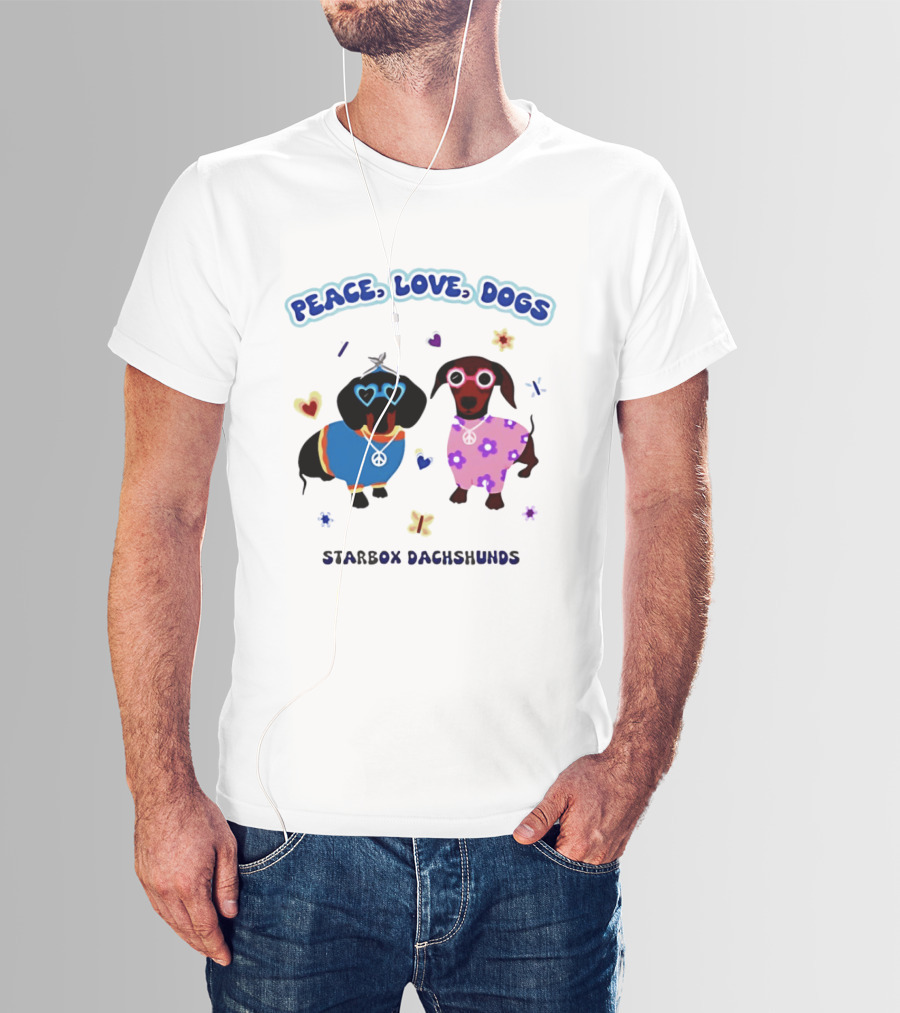 Peace Love Dogs Starbox Dachshunds Heart Glasses Flower Outfits T-Shirt