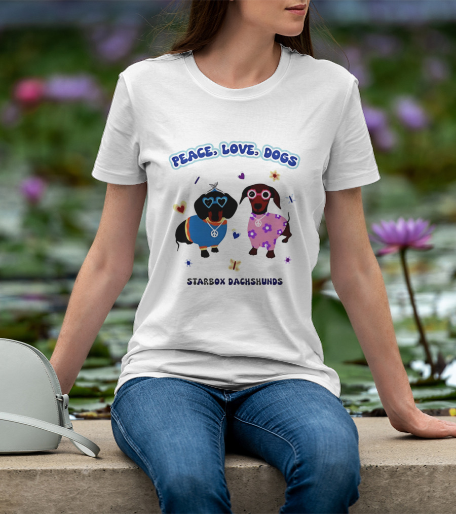 Peace Love Dogs Starbox Dachshunds Heart Glasses Flower Outfits T-Shirt